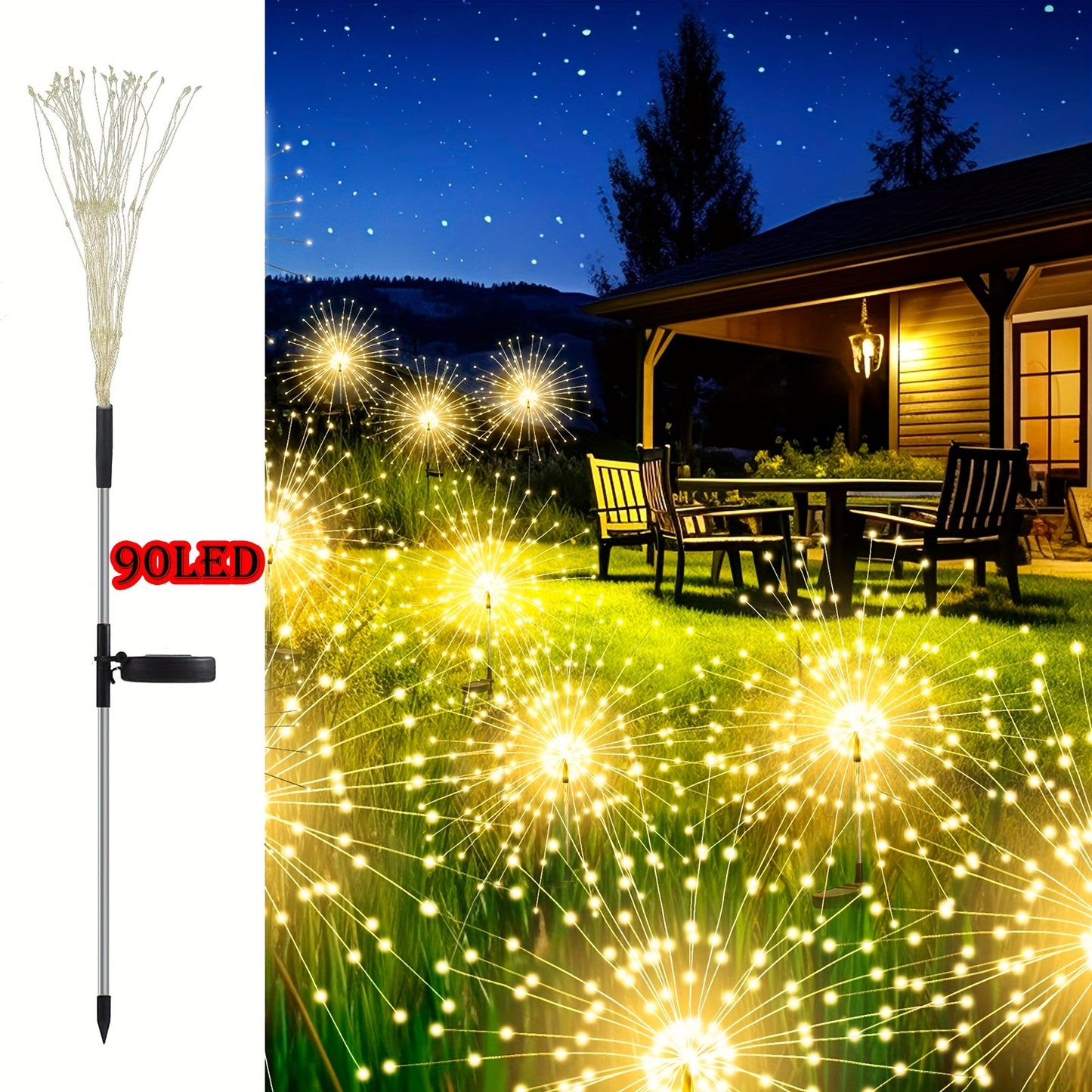 4pcs/1pc 320/240/90LED Solar Garden Lights Outdoor, Solar Firework Lights Upgraded and5 Waterproof Solar Powered Sparkler Lights For Outside With 8 Lighting Modes For Garden Yard Outdoor Decor, Halloween Christmas Decorations Outdoors (Warm White, Multico