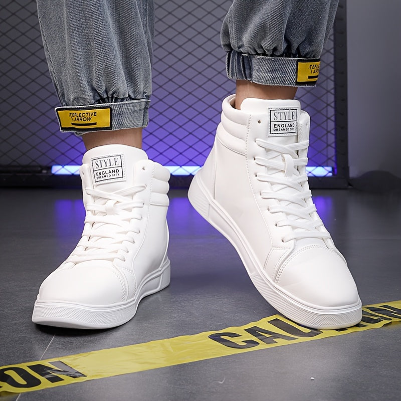 Comfy Men's High Top Solid Skate Shoes - Non Slip Casual Lace Up Sneakers for Outdoor Activities
