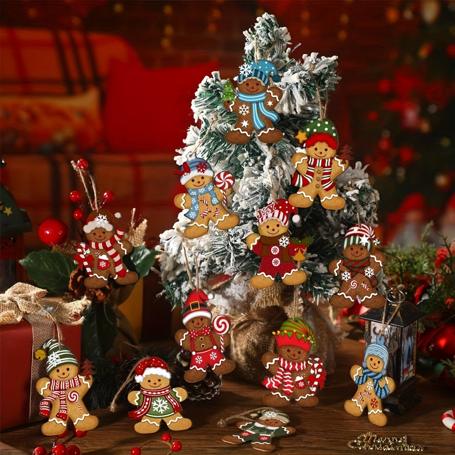 24pcs Gingerbread for Man Christmas Ornaments - Cute Wooden Holiday Tree Decorations, Perfect for Family & Friends Party, Room and Kitchen Festive Hanging Decor, for Christmas