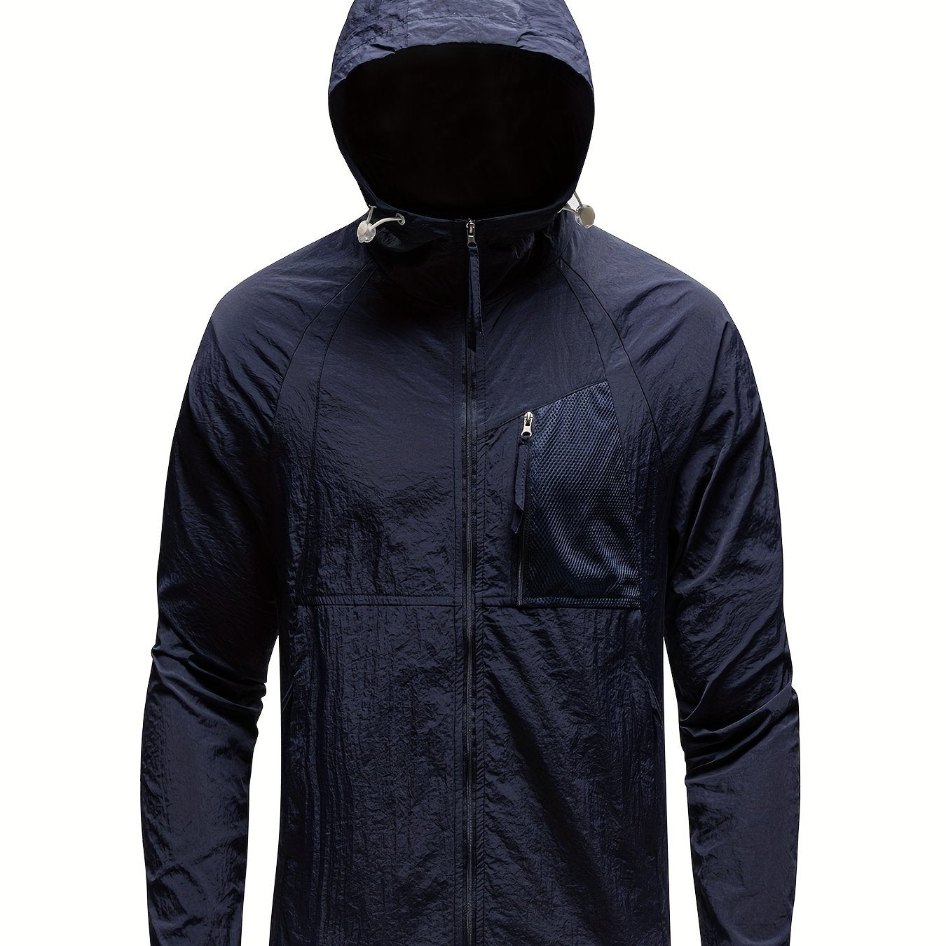 Men's Solid Color Hooded Long Sleeve Zipper Down Sun Protection Jacket With Pockets, Lightweight And Comfy Jacket Suitable For Outdoors Wear