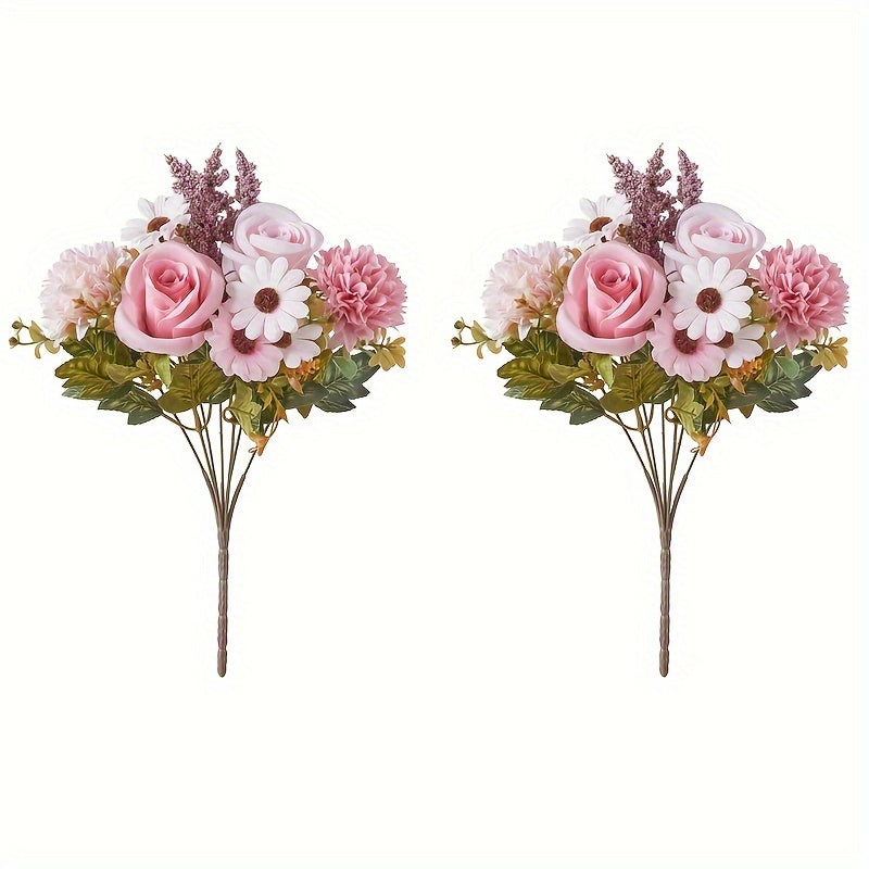 2pcs Artificial Faux Peony Rose Silk Flowers with Hydrangea Accents - Versatile Wedding & Engagement Floral Decor for Home, Living Room, Holiday & Year-Round Decor