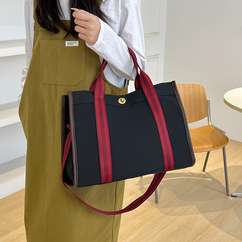 Canvas Tote Bag For Women, Vintage Style Shoulder Handbag, Large Capacity Casual Commuter Crossbody Bag