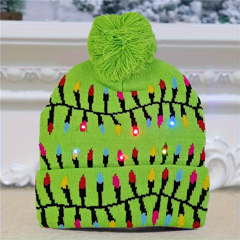 1PC LED Christmas Knitted Hat Light Up Xmas Beanie Cap Unisex Winter Beanie Sweater Hat with Colorful LEDs for Christmas New Year