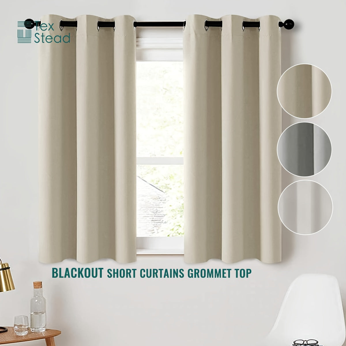 2-Piece Blackout Valance Panels - Room Darkening, Grommet Top, Half Window Treatment for Kitchen, Bathroom, Basement, Living Room, Office - Easy Home Decor Solution