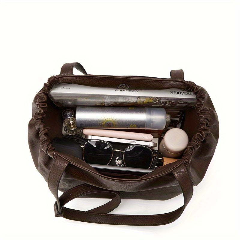 Vintage Chic Large Capacity Tote Bag - Spacious Shoulder Handbag for Women with Classic Designer Style, Durable PU Material, and Versatile Everyday Use - Perfect for Work, School, or Travel