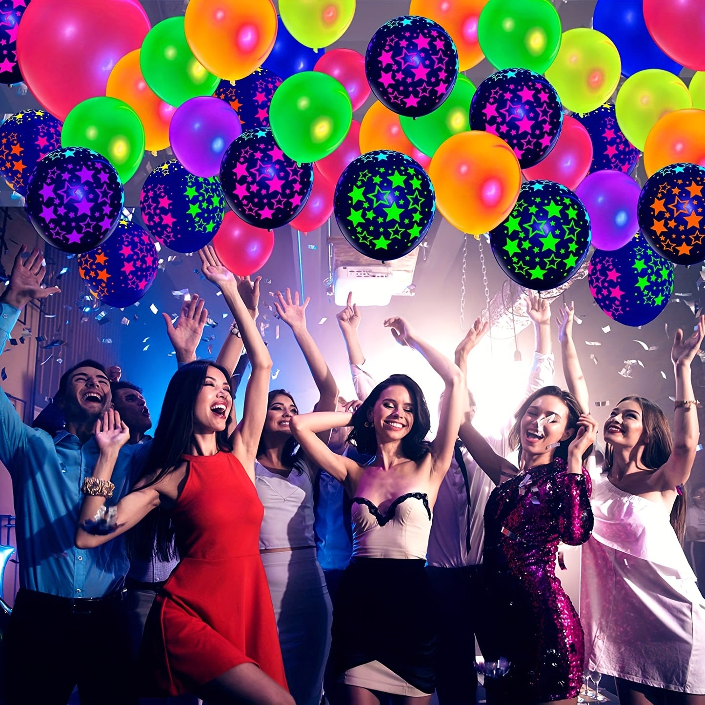 60pcs, Vibrant UV Neon Polka Dot Balloons - 12'' Glow-in-the-Dark Helium Latex Balloons with Luminous Effect - Perfect for Birthday, Wedding, Neon Party, and Glow Party Decorations and Supplies
