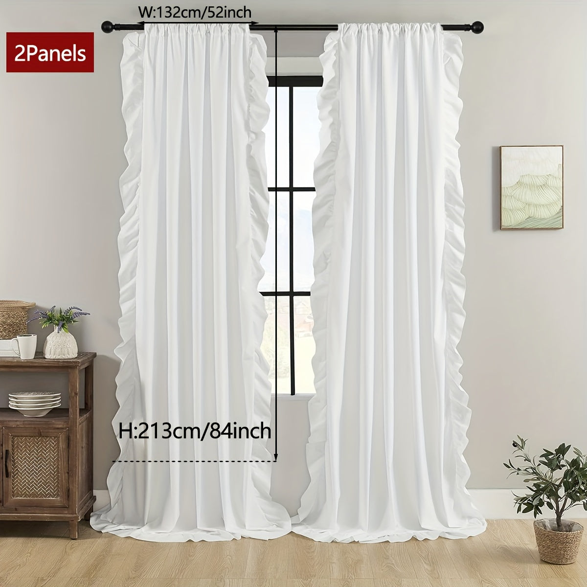 2-Panel French Romantic Ruffled Semi-Blackout Curtains - Elegant White Bay Window Balcony Decor for Living Room and Bedroom - Country Chic Home Decor with Soft Ruffles and Easy Hang Design
