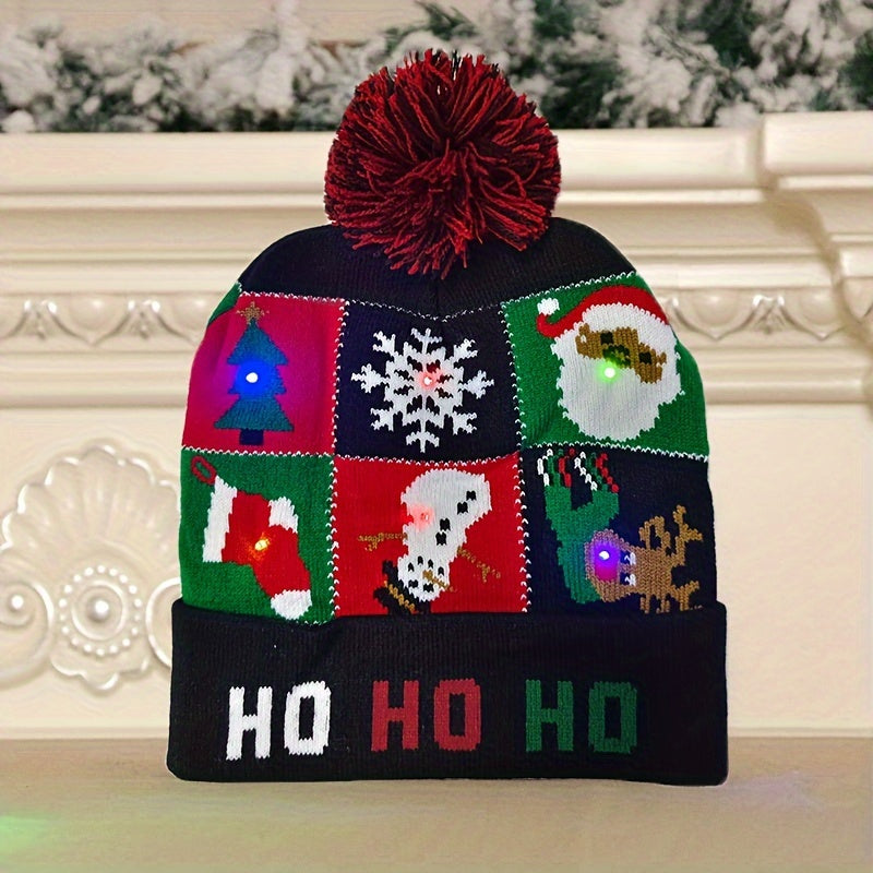 1PC LED Christmas Knitted Hat Light Up Xmas Beanie Cap Unisex Winter Beanie Sweater Hat with Colorful LEDs for Christmas New Year
