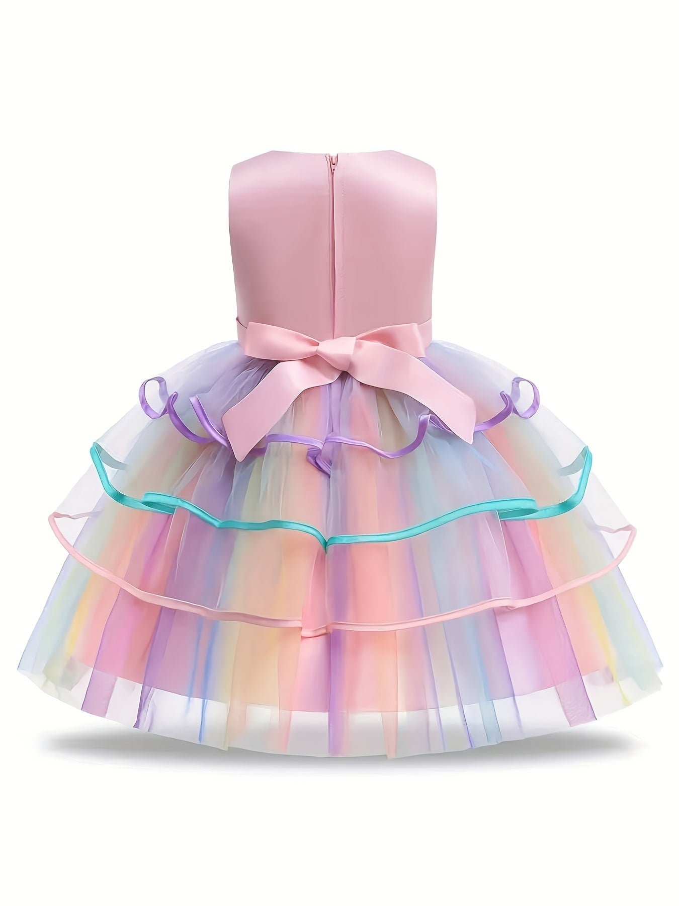Girls Unicorn Princess Dress Cute Unicorn Floral Print Mesh Princess Dress Tulle Dresses (with Headgear)