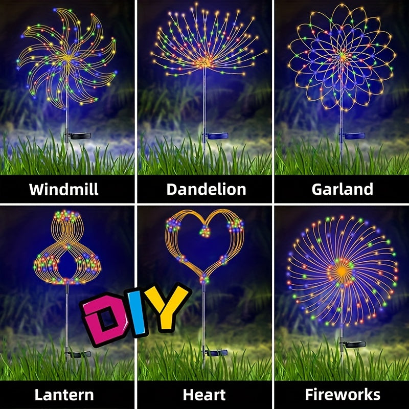 1pc 200LEDs Solar Fireworks Lights Outdoor Solar Garden Lights Outdoor 8 Lighting Modes With Remote Control 60/90/150 LED DIY Starburst Fairy Lights For Patio Christmas Party Yard Decorative Halloween Decorations Light Outdoor