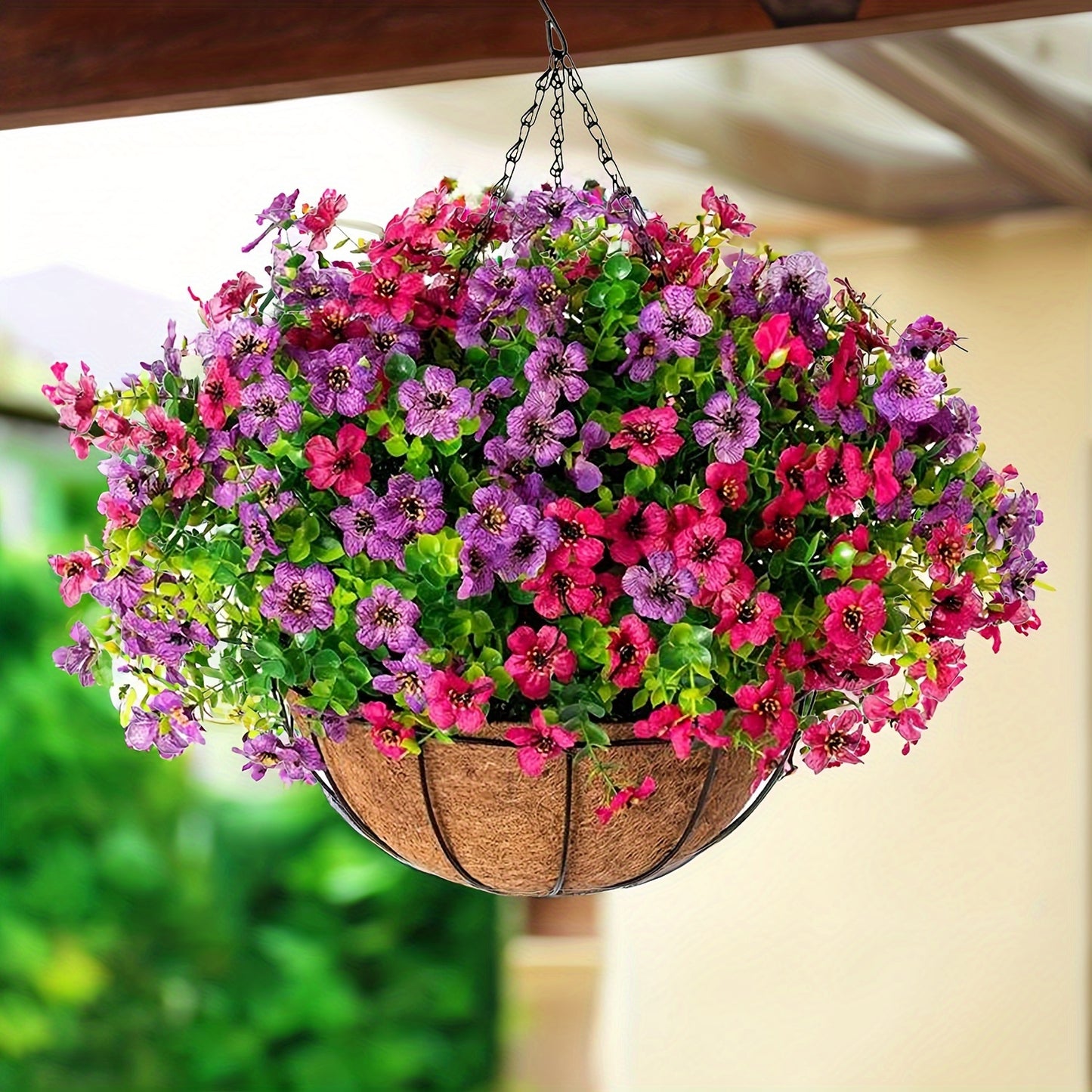 1 Set of Elegant Artificial Hanging Flowers, Artificial Flowers for Decoration, UV Resistant Faux Silk Morning Glory Eucalyptus Realistic, Hanging Planter, Indoor Natural Decor