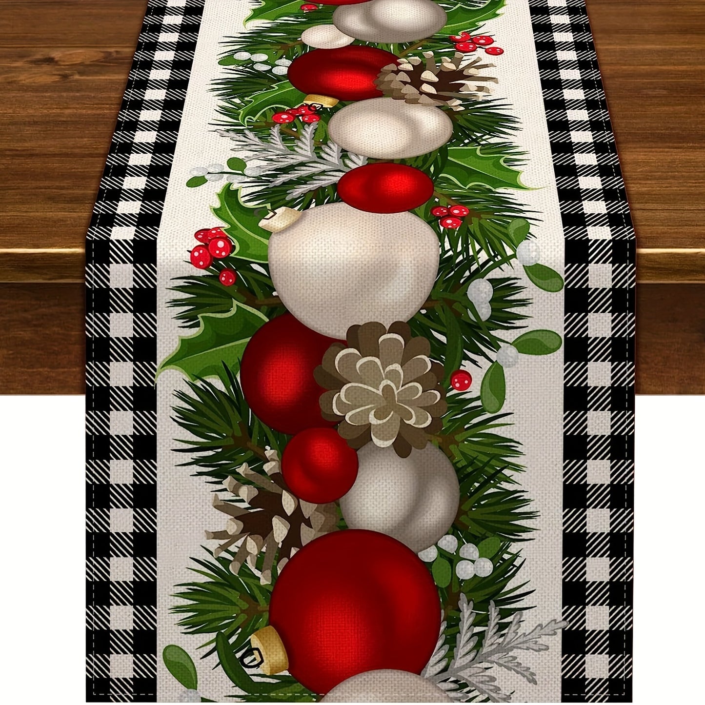 1pc, Christmas Table Runner, Black And White Buffalo Check Plaid Table Cover, Waterproof Stain Resistant Seasonal Winter Holiday Table Runner, Tabletop Protection, Party Family Gather Holidays Decoration, Gift, Home Decor, Scene Decor