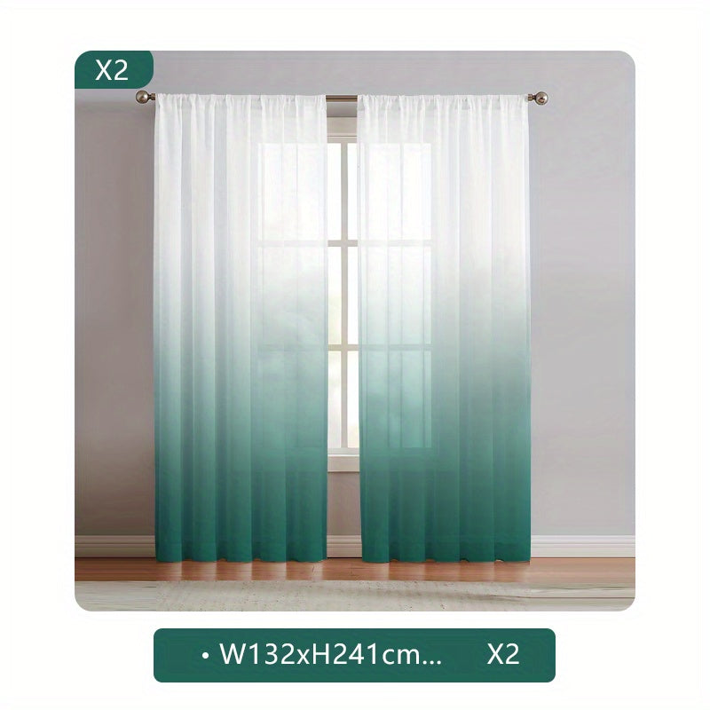 2 Panels Semi Sheer Gradient Color Curtains - Rod Pocket, Easy Hang, Light Filtering, Privacy Protection - For Living Room, Bedroom, Kitchen, Office, Study Decor