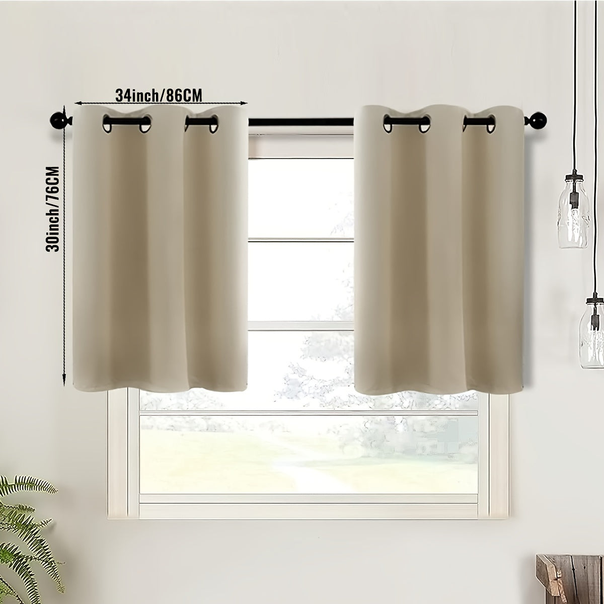 2-Piece Blackout Valance Panels - Room Darkening, Grommet Top, Half Window Treatment for Kitchen, Bathroom, Basement, Living Room, Office - Easy Home Decor Solution