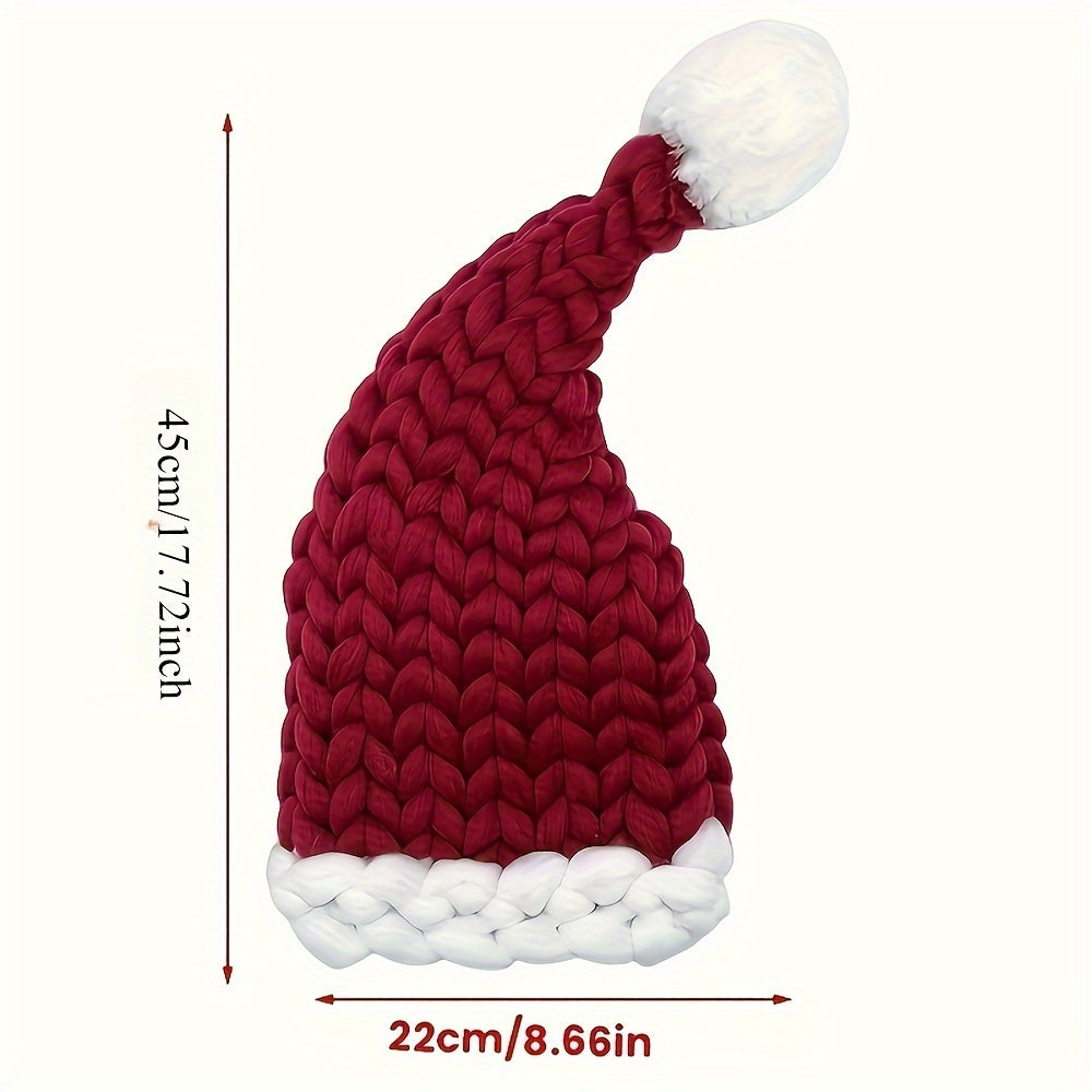 Hand-Knit Santa Claus Cap for Fall/Winter, Polyester Christmas Hat with Pull-On Closure, Lightweight and Fitted for Festive Occasions - Hand Wash Only