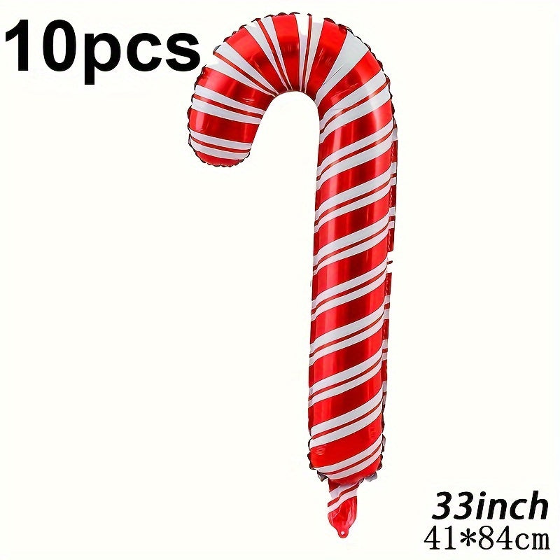 2pcs 33-Inch Extra Large Cane Aluminum Film Balloons - Vibrant Christmas Party Decorations with Durable Cane Handles - Perfect for Indoor Outdoor Festive Celebration Props