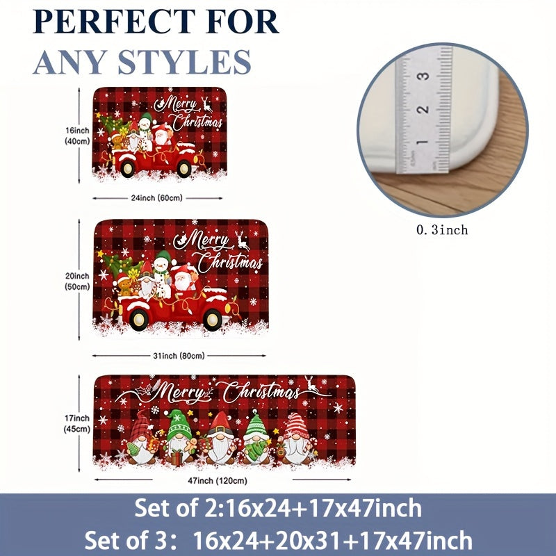Christmas Cheer 2/3pcs Kitchen Mat Set - Santa, Truck & Snowflake Designs | Anti-Fatigue Flannel Rugs for Holiday Decor | Machine Washable, Non-Slip & Stain Resistant | Perfect for Living Room, Dining, Bathroom & Entryway, for Christmas