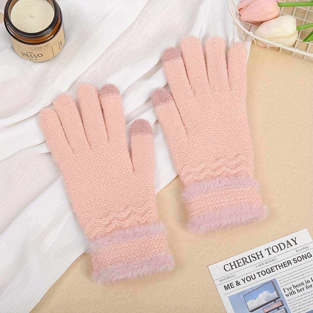 CozyTouch Gloves - Soft, Warm, and Water-Resistant Full Finger Knitted Gloves with Touch Screen Compatibility, Elastic Fitting, and Fleece Lining for Cold Weather Outdoor Activities - One Size Fits Most, Solid Colors