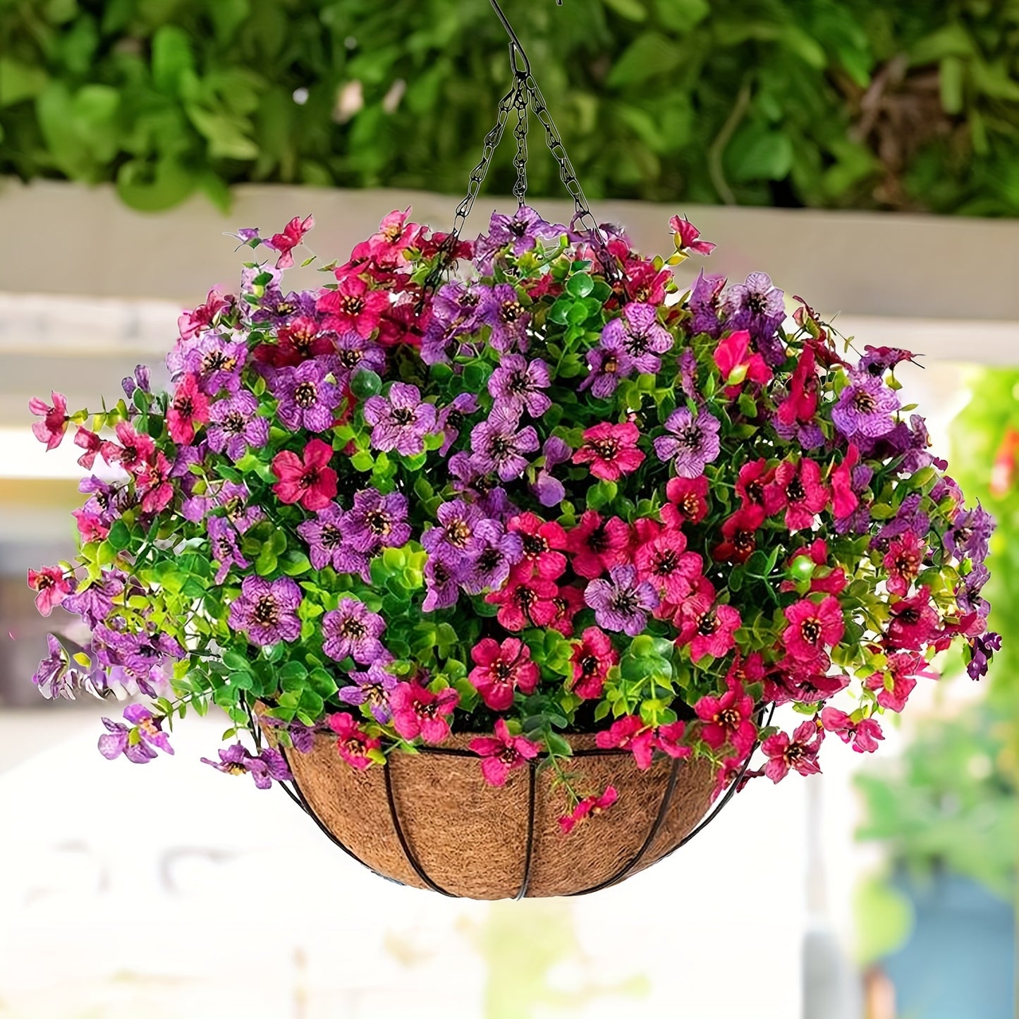 1 Set of Elegant Artificial Hanging Flowers, Artificial Flowers for Decoration, UV Resistant Faux Silk Morning Glory Eucalyptus Realistic, Hanging Planter, Indoor Natural Decor