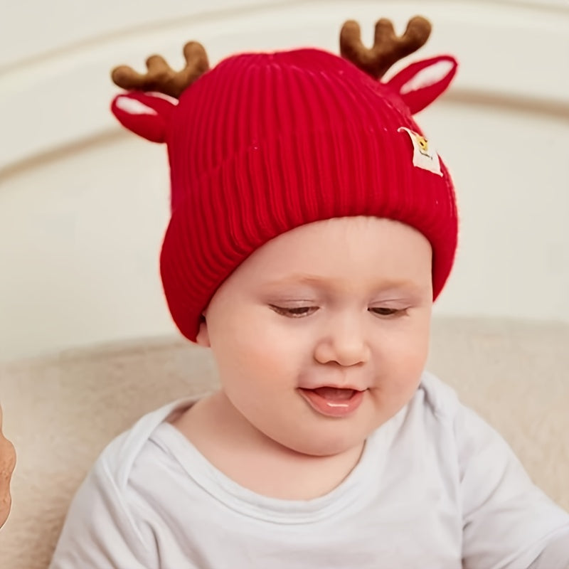 Christmas Antlers Thickened Warm Baby Knitted Hat for stocking stuffers
