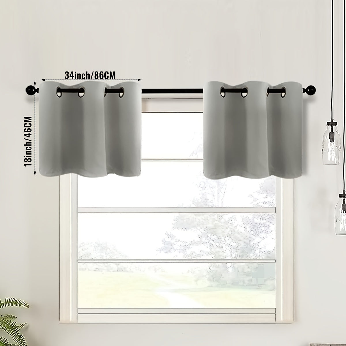 2-Piece Blackout Valance Panels - Room Darkening, Grommet Top, Half Window Treatment for Kitchen, Bathroom, Basement, Living Room, Office - Easy Home Decor Solution