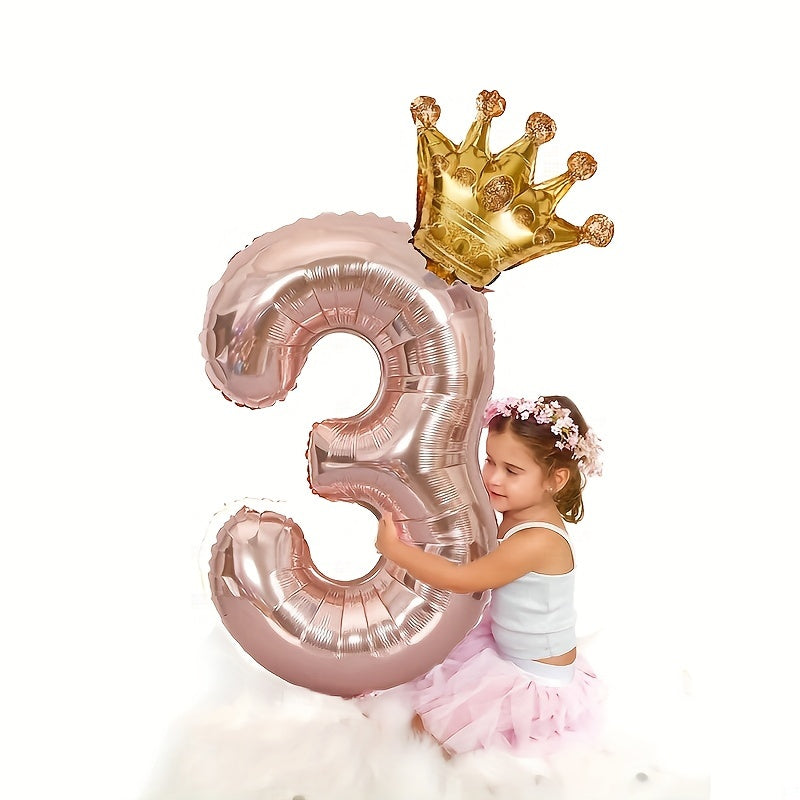 1 Pack/2pcs, 32in Rose Golden Number Crown Balloon, Birthday Decoration Balloon Party Decoration Balloon For Halloween Christmas Christmas, Halloween, Thanksgiving Day Gift