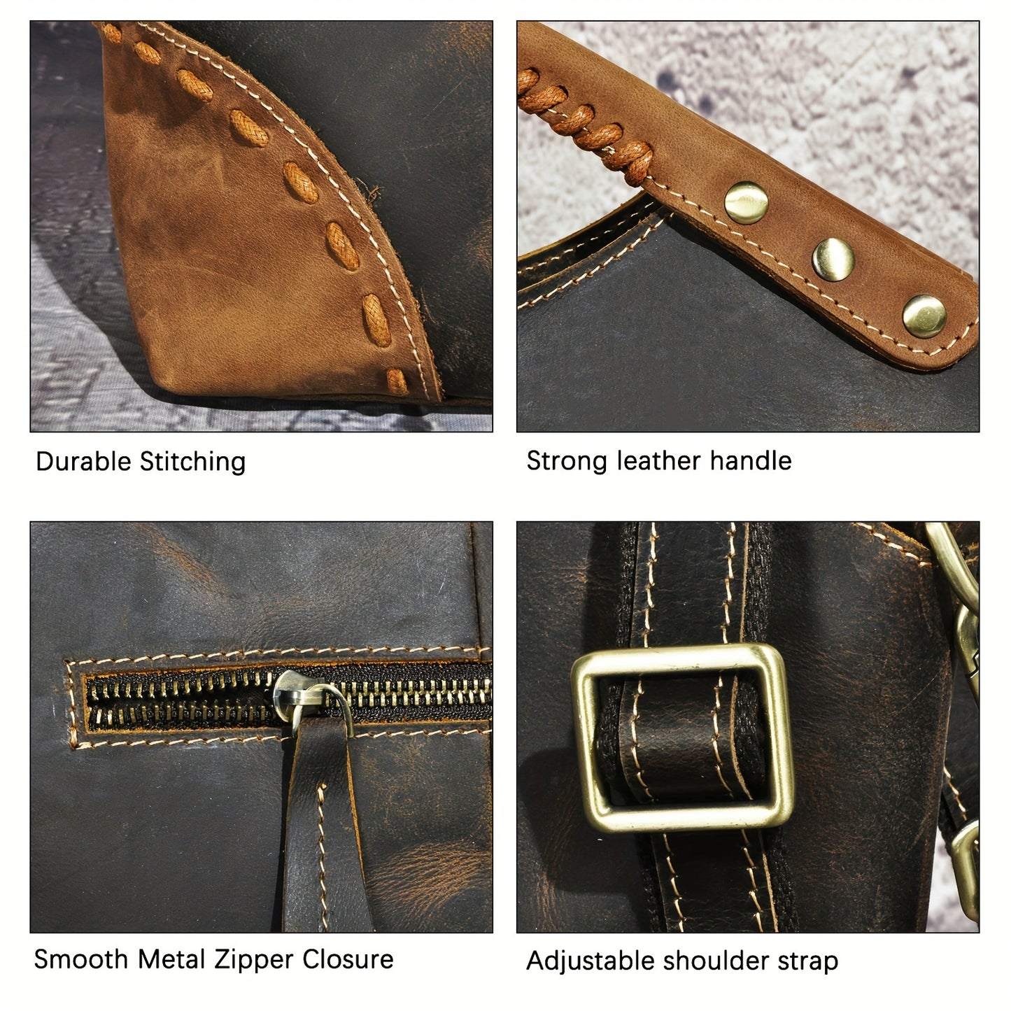 Vintage-Inspired Crazy Horse Leather Satchel Tote Bag for Women - Durable, Stitched, and Spacious with Removable Strap, Adjustable Shoulder Strap, and Polyester Lined Zippered Interior - Perfect for Work, School, or Daily Use