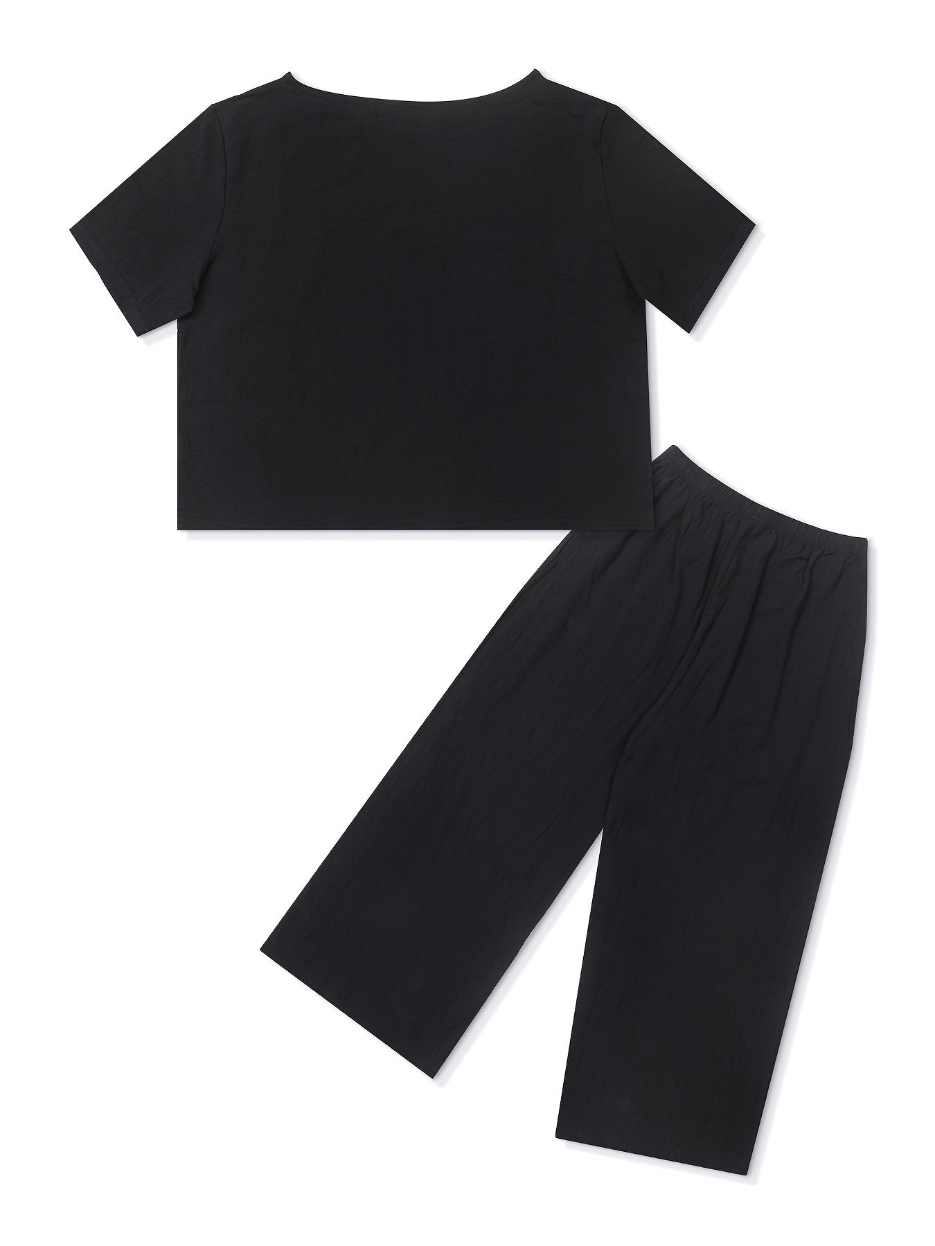 Relaxed Fit Casual Pantsuit Outfit - Vibrant Solid Color, Comfortable Short Sleeve T-shirt, Flattering Wide Leg Pants for Womens Clothing - Perfect for Warm Weather and Everyday Wear