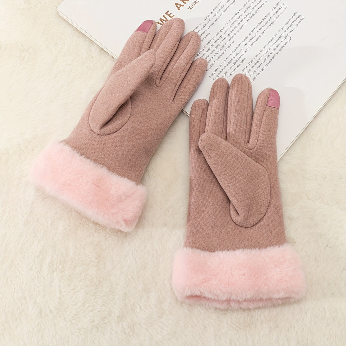 Cozy Women's Suede Gloves with Cute Cat Design - Warm Fleece-Lined Winter Gloves with Plush Cuffs, Touchscreen Compatible & Windproof