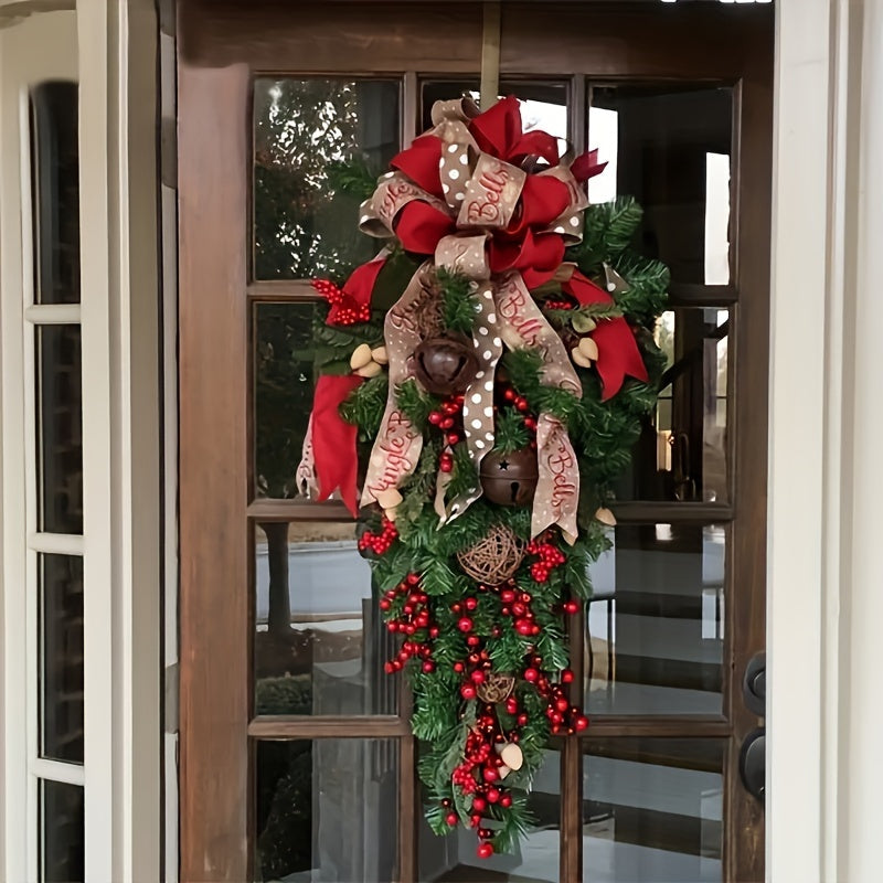 Elegant 23.62" Christmas Wreath - Perfect for Front Door, Wall & Window Decor | No Power Needed, Feather-Free Plastic, Christmas Decor