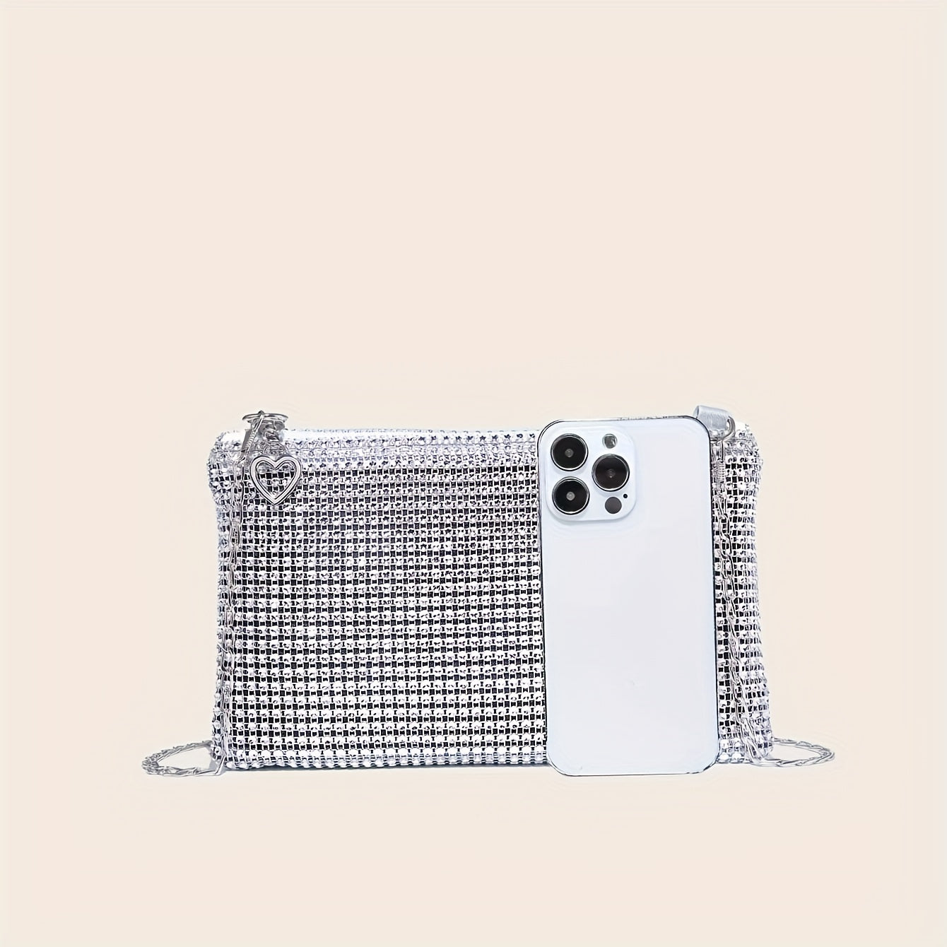 Dazzling Rhinestone Shoulder Square Bag - Shimmering Glamour, Classic Zipper & Chain Detail - Ideal for Carnaval Parties & Music Festivals, Womens Evening Bag