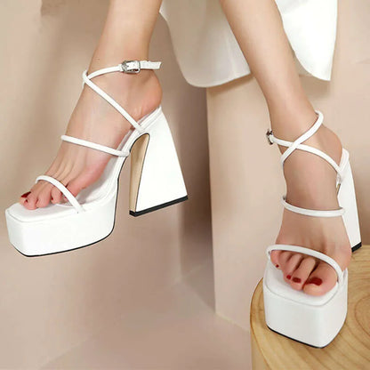 New Women's Sandals Thick High Heel Platform Silks Sexy Wedding Rose Gold Summer Fish Mouth Ladies Big Size 43 Shoes Kq8