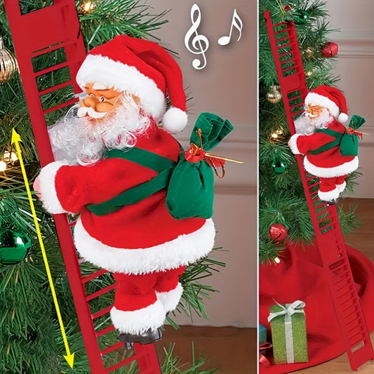1pc Electric Santa Climbing Up and Down Ladder with Music, Bag of Presents, Tree Holiday Party Home Door Wall Decoration, Christmas Ornament