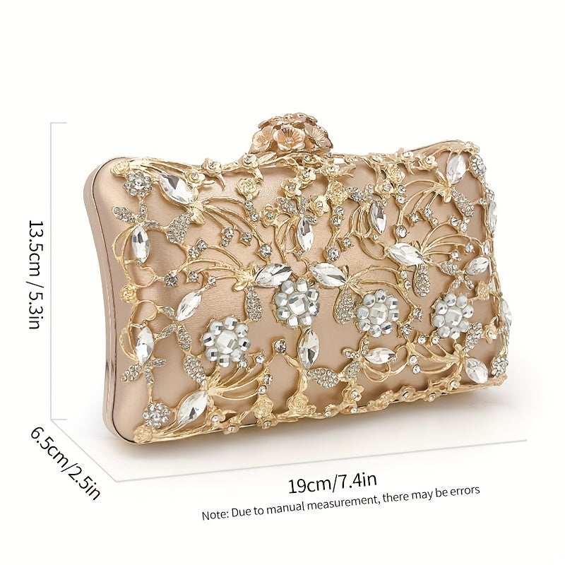 Hollow Rhinestone Evening Bag, Elegant Box Clutch Purse, Women's Handbags For Party Prom Wedding