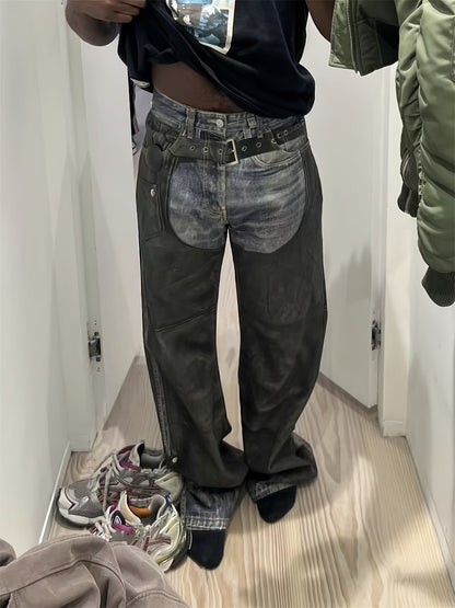 SS24 Straight Casual Button Print, Straight Spray Wash, Loose Men's And Women's AC Style Trendy Jeans, High Street Trend