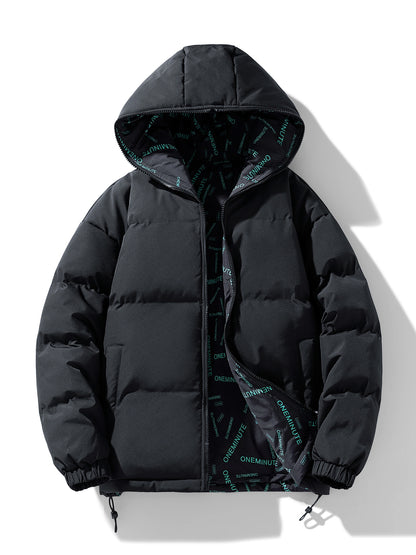 Men's Casual Reversible Padded Jacket, Warm Thick Coat For Fall Winter