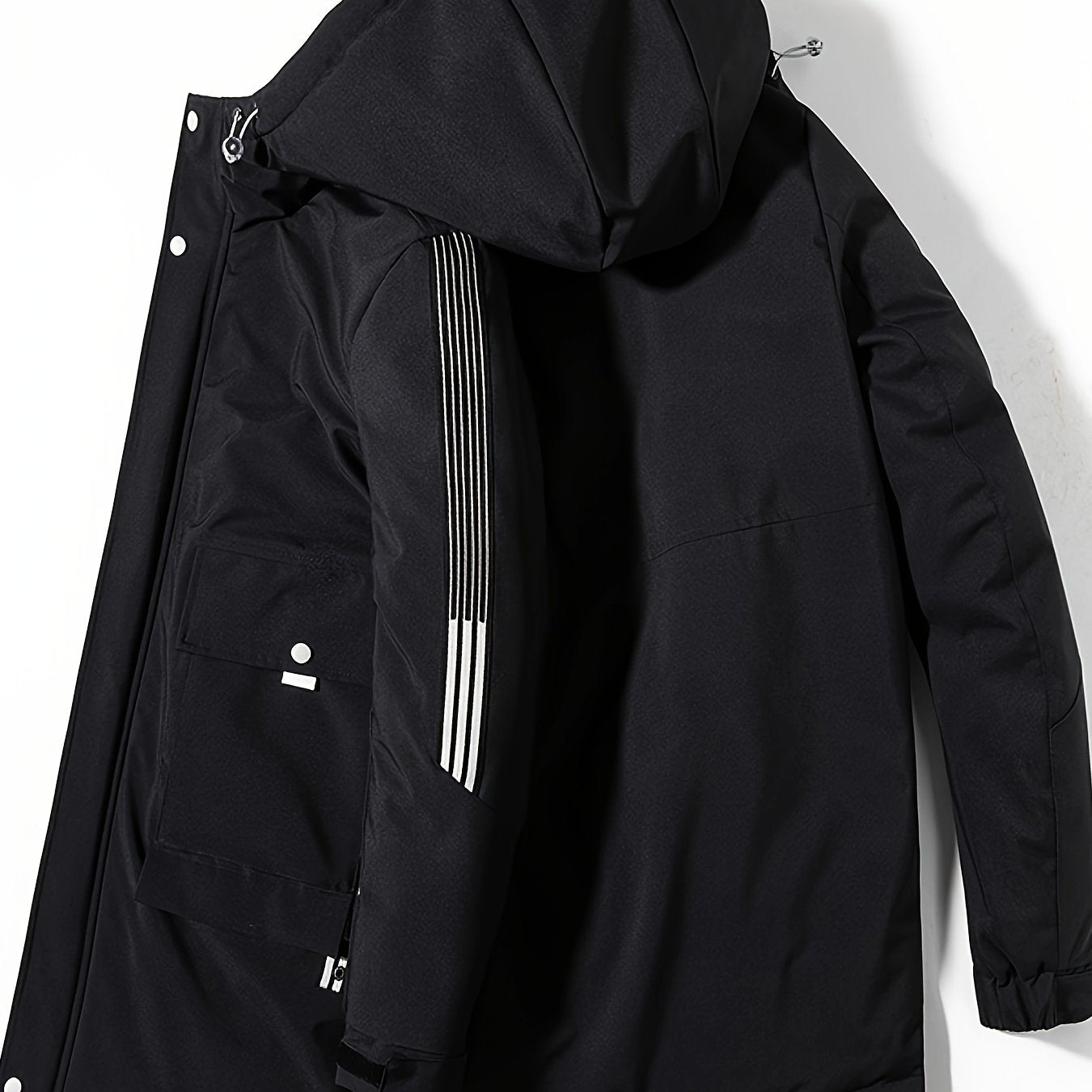 Lightweight Hooded Puffer Jacket, Men's Warm Big Pockets White Duck Down Coat For Winter Outdoor, Men's Parka