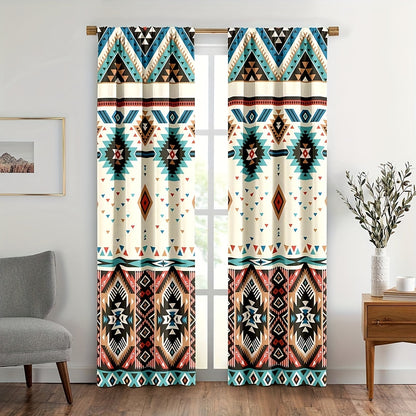 2-Panel Vintage Patterned Blackout Curtains - Boho Chic Rod Pocket Design for Bedroom, Office, Kitchen, Living Room, Study - Home Decor Essentials with Light Blocking Function