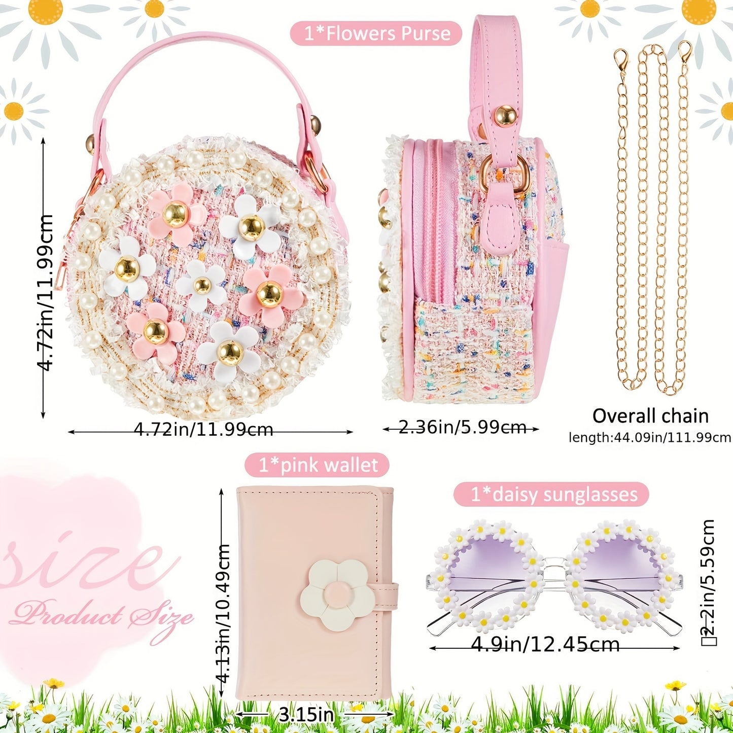 [Fast Arrival] 3-Piece Outus Flower Clutch Wallet Set: Includes Glasses Case, Wallet, and Mini Shoulder Bag with Floral Design