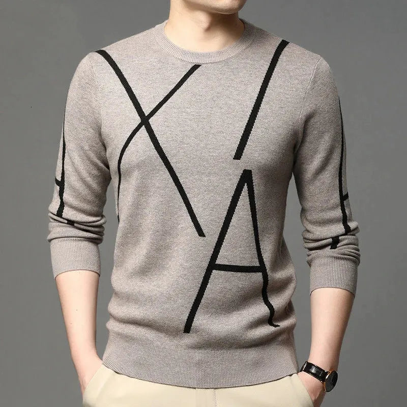 Men's Sweaters high-end brand designer winter wool Pullover fashion black sweater men's geometric printing knitted casual men's wear 231021