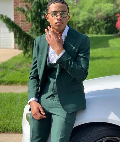 Custom Design Dark Green 3 Piece Suit Men Wedding Tuxedos Excellent Black Lapel Groom Tuxedos Men Business Dinner Prom Blazer Jacket Pants Tie Vest 211