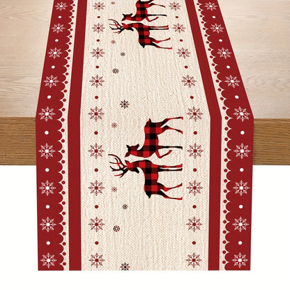 1pc, Festive Elk Christmas Table Runner, 70.87x13.78inch Polyester Table Flag, Merry Christmas Home Decor, Natal Noel Navidad Ornament, New Year Gifts, Xmas Party Table Cover, Holiday Table Decor, Rectangular Non-Woven Material, Polyester Cover