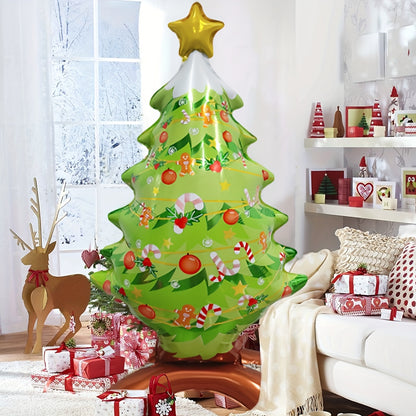 1pc Large Standing Star Shaped Foil Balloon - Inflatable Christmas Tree Decoration for Indoor and Outdoor Party, Perfect for Christmas, New Year, and Birthday Celebrations with Festive Holiday Cheer