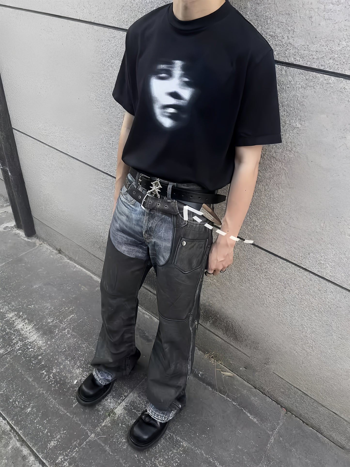 SS24 Straight Casual Button Print, Straight Spray Wash, Loose Men's And Women's AC Style Trendy Jeans, High Street Trend
