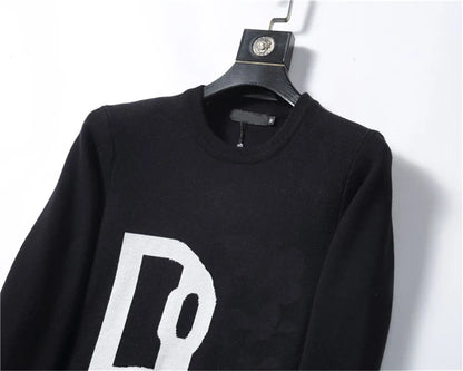 Designer Sweater Man for Woman Knit Crow Neck Womens Fashion Letter Black Long Sleeve Clothes Pullover Oversized Blue Top M-3XL A1