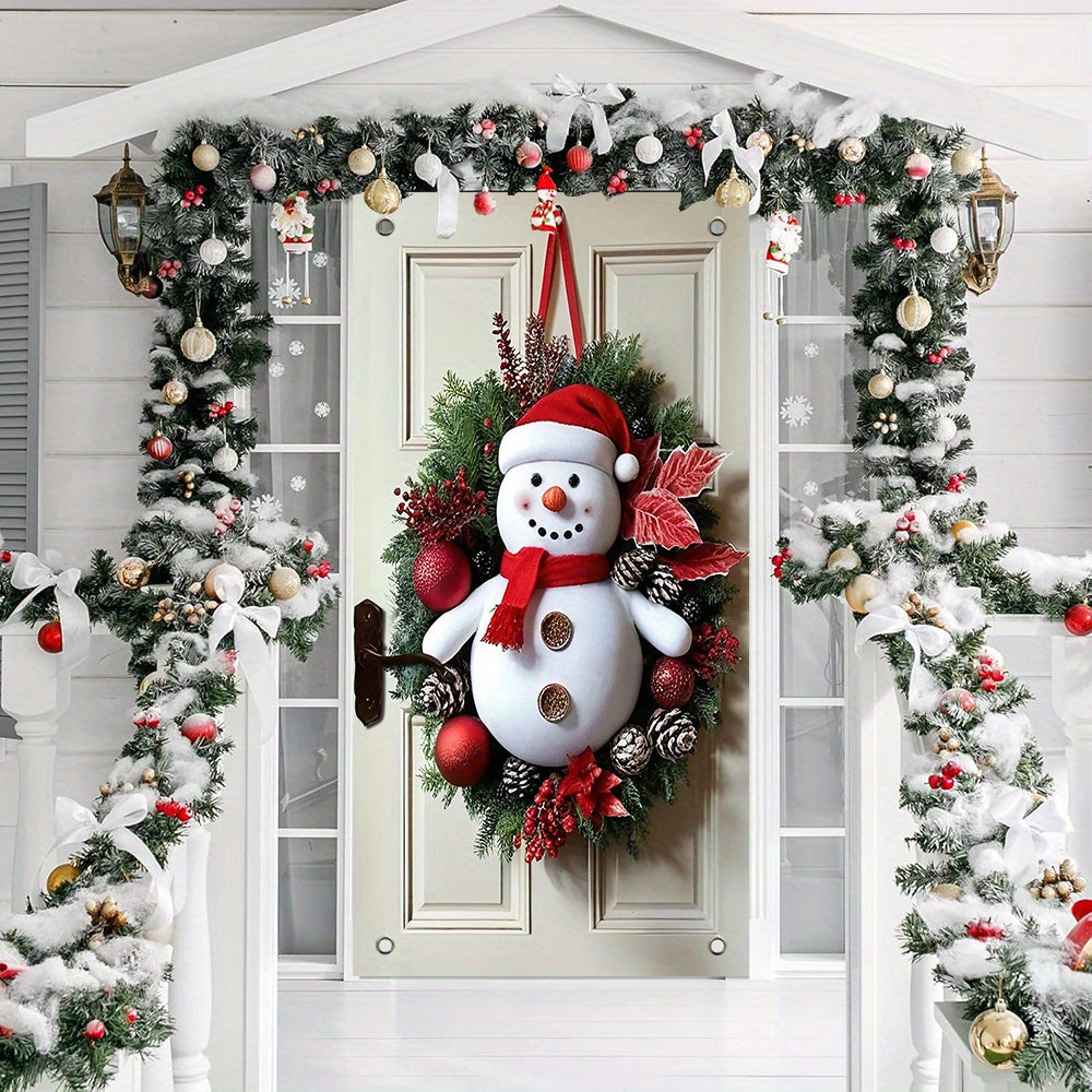 1pc Modern Polyester Snowman Wreath, New Year Door Curtain with Tassel Decoration, No Battery Required, Indoor/Outdoor Festive Wall Hanging for Entrance, Holiday Gift Idea