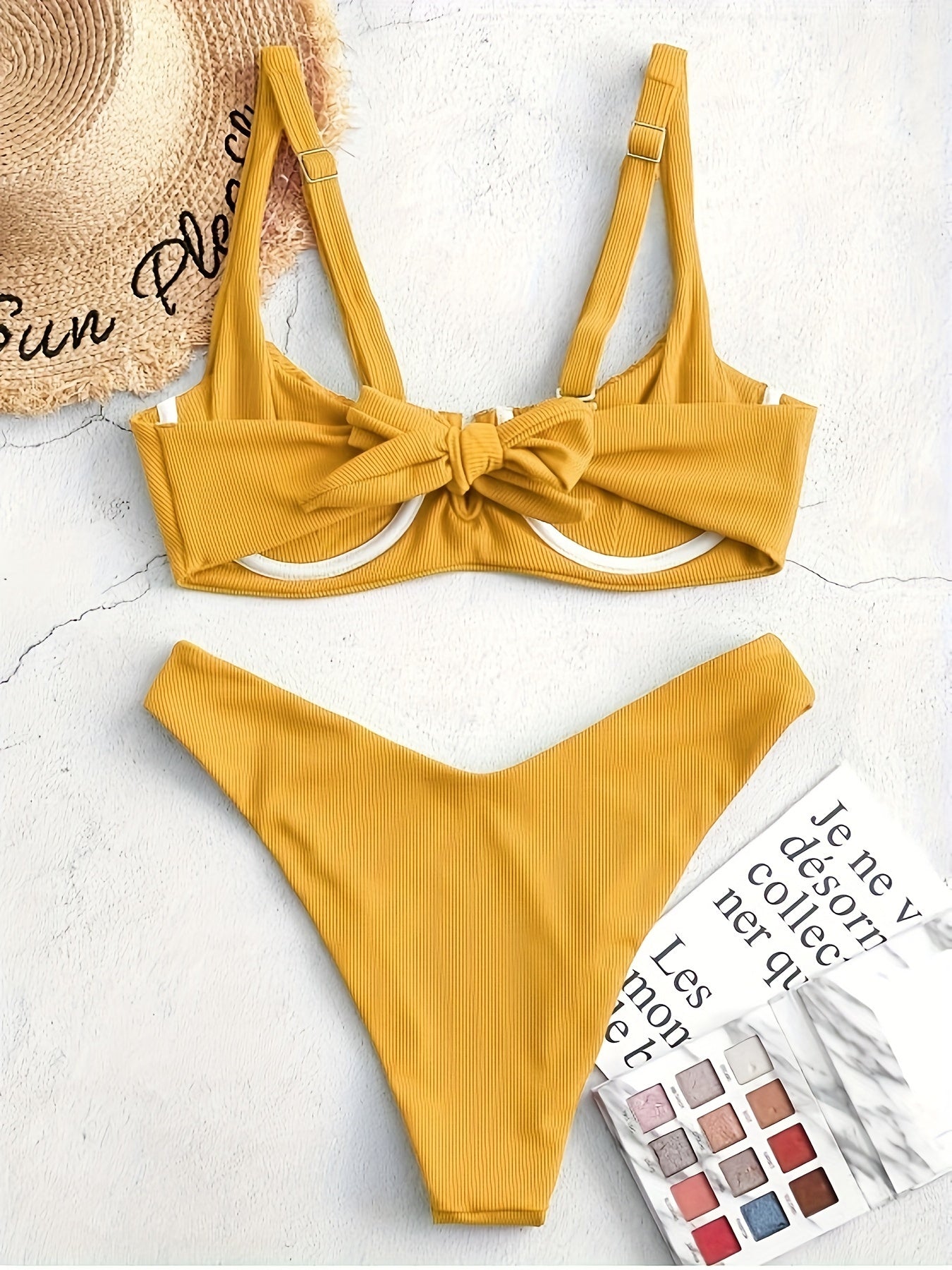 2 Piece Set Sexy Bikini - V Neckline, Tie Back, High Cut, Adjustable Straps, Push Up Padded Cups, Women's Swimwear & Clothing for Summer Beach Vacation