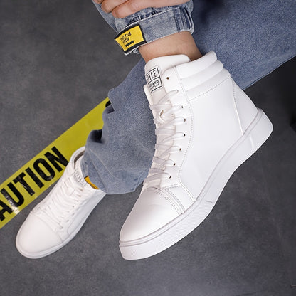 Comfy Men's High Top Solid Skate Shoes - Non Slip Casual Lace Up Sneakers for Outdoor Activities