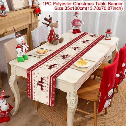 1pc, Festive Elk Christmas Table Runner, 70.87x13.78inch Polyester Table Flag, Merry Christmas Home Decor, Natal Noel Navidad Ornament, New Year Gifts, Xmas Party Table Cover, Holiday Table Decor, Rectangular Non-Woven Material, Polyester Cover