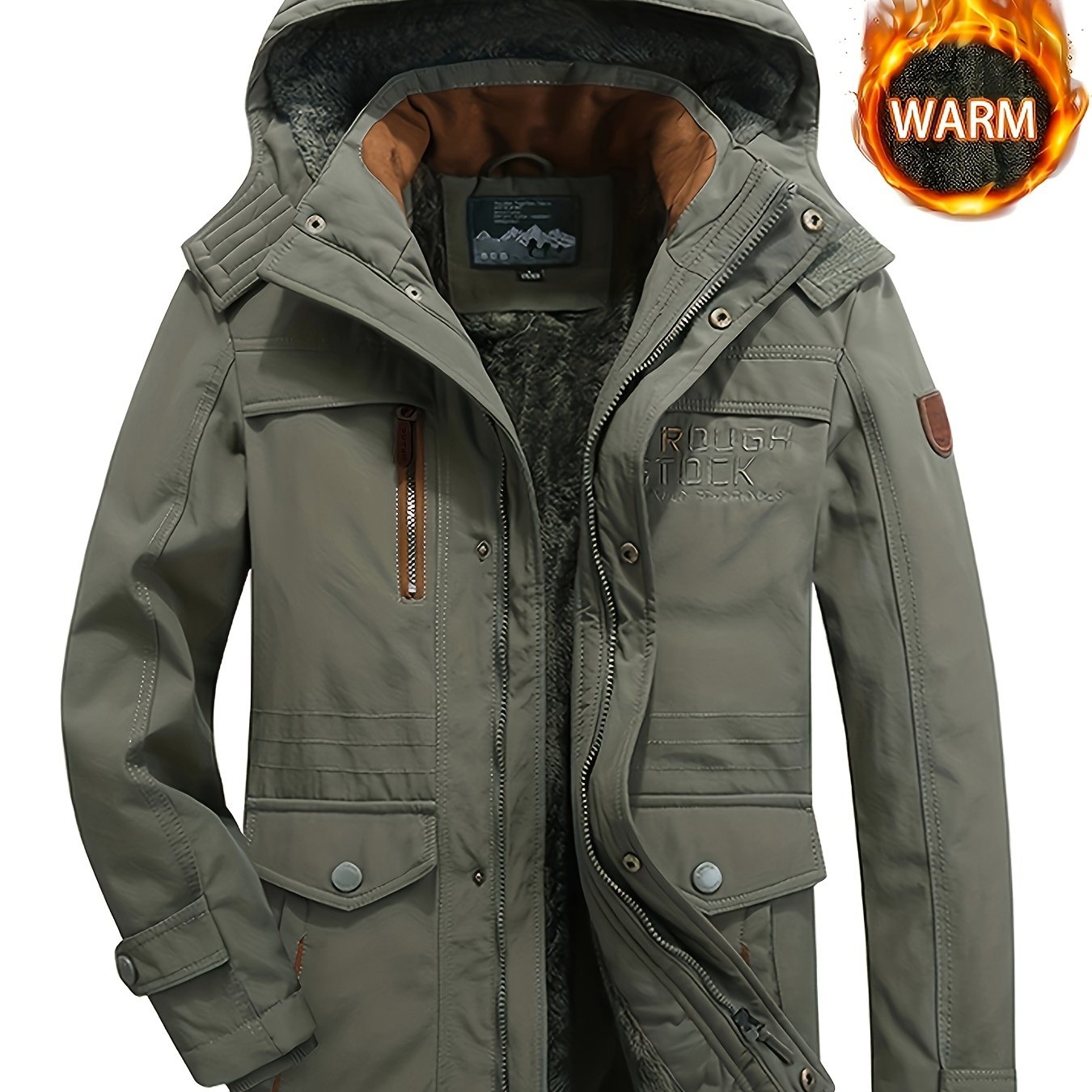Men's Letters Pattern Hooded Faux Down Jacket, Comfy Warm Trendy Long Sleeve Thickened Faux Down Coat As Gift For Winter
